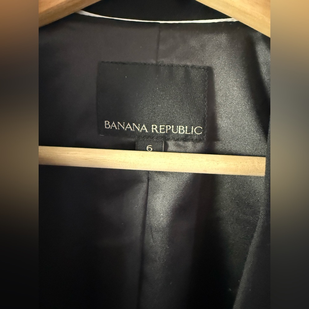 Banana Republic Fringed Black Cropped Open Front Wool Blend Blazer - Picture 3 of 13